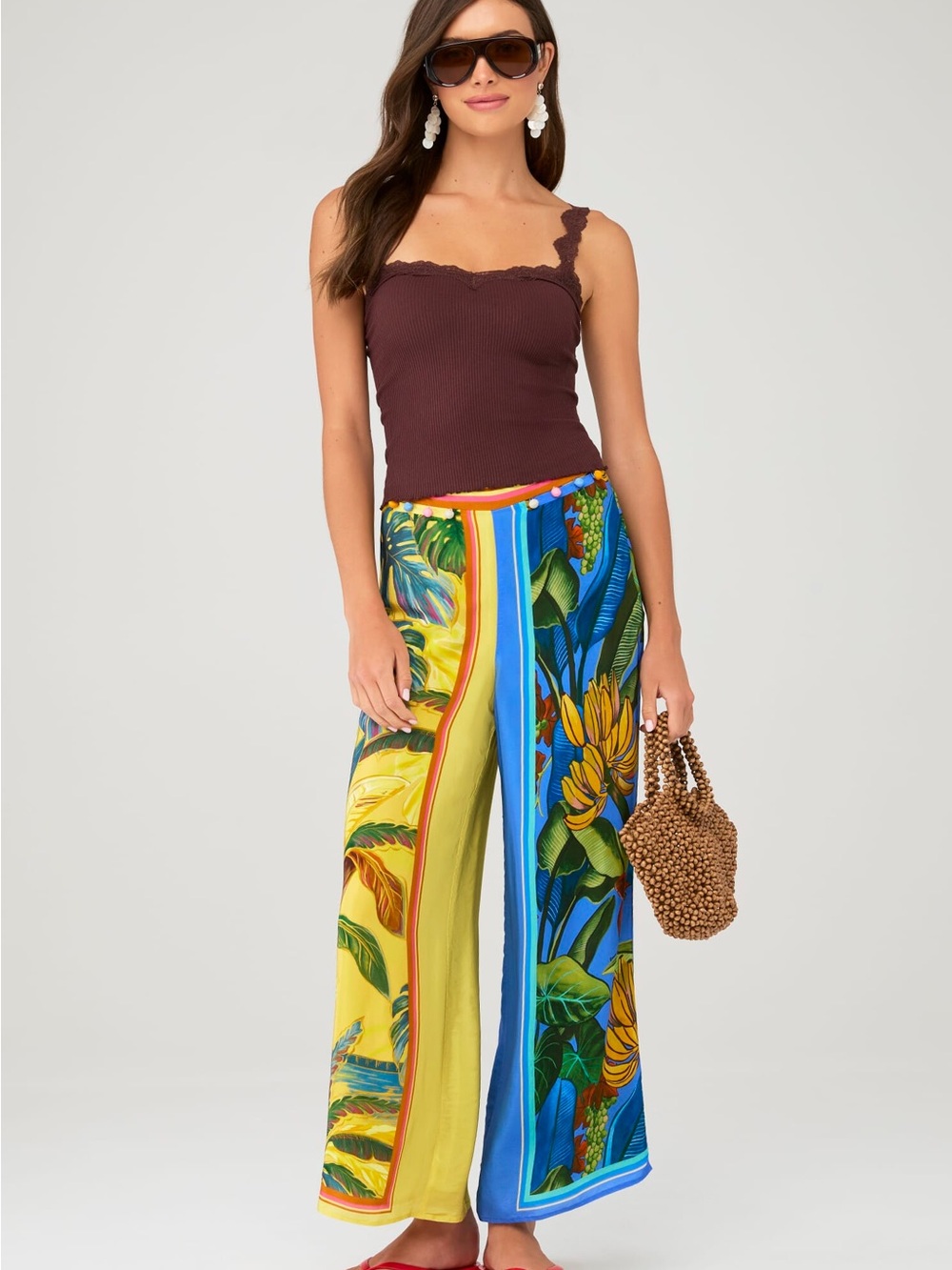 Farm Rio Tropical Botanical Wide-Leg Pants Yellow & Blue - Picture 3 of 12
